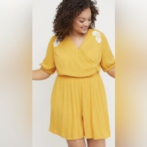 Lane Bryant Yellow Jumpsuit with Floral Detail